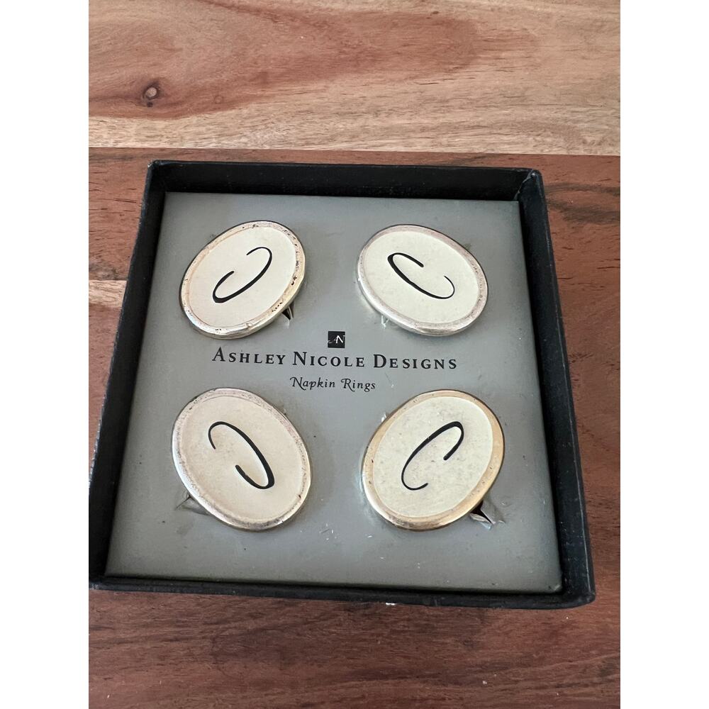New letter C Monogram silver-toned Ashley Nicole Designs napkin rings set of 4
